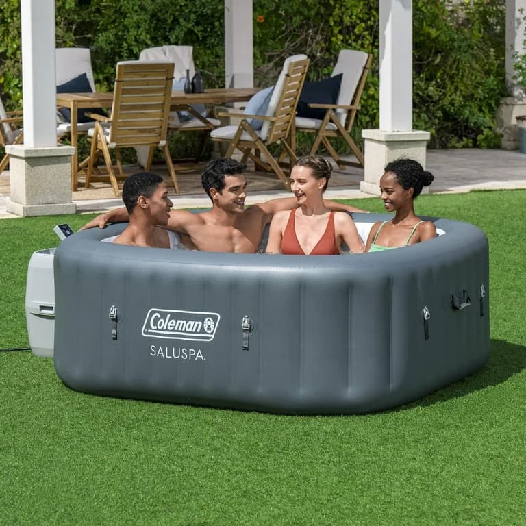 Coleman inflatable hot tub in a backyard setting